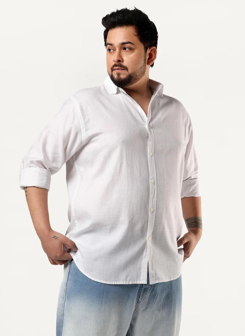 Urbano Fashion Urbano Plus Men's White Linen Blend Full Sleeve Relaxed Fit Casual Solid Shirt